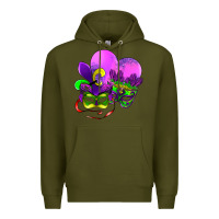 Army Green mardi gras heart and mask Premium Hoodie - AdoDesignShop