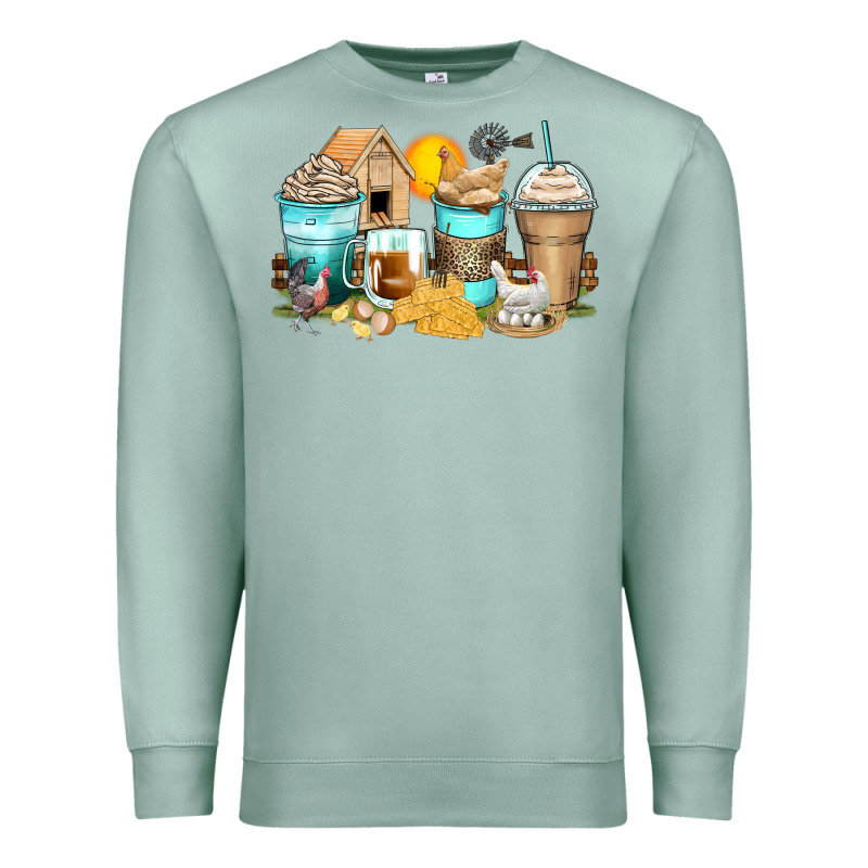 Chicken Coffee Cups Premium Sweatshirt by Zillion Design Studio | Teevron