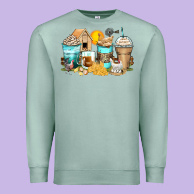 Chicken Coffee Cups Premium Sweatshirt Designed By Zillion Design Studio
