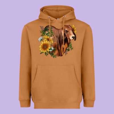 Brahman Bull With Sunflowers Heavyweight Hoodie Designed By Ranaportraitstore