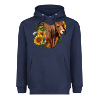Navy brahman bull with sunflowers Heavyweight Hoodie - RanaPortraitStore