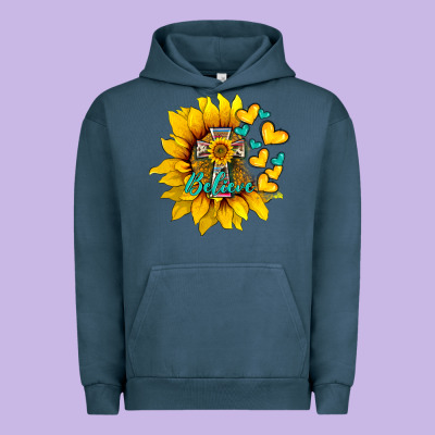 Western Sunflower  Cross Believe Urban Hoodie Designed By Barkaloodesign