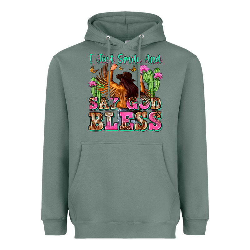 I Just Smile And Say God Bless Heavyweight Hoodie by Zillion Design Studio | Teevron