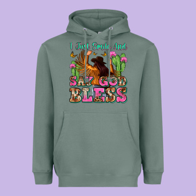 I Just Smile And Say God Bless Heavyweight Hoodie Designed By Zillion Design Studio