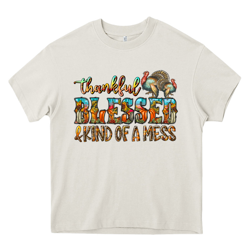 Thankful Blessed And Kind Of A Mess Heavy Core Tee by CowhideDigitalArt | Teevron