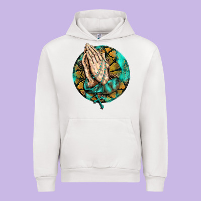 Western Praying Hands Prayer Rosary  Faith Cross Urban Hoodie Designed By Barkaloodesign