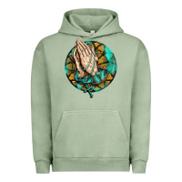 Pigment Oil Green western praying hands prayer rosary  faith cross Urban Hoodie - BarkalooDesign