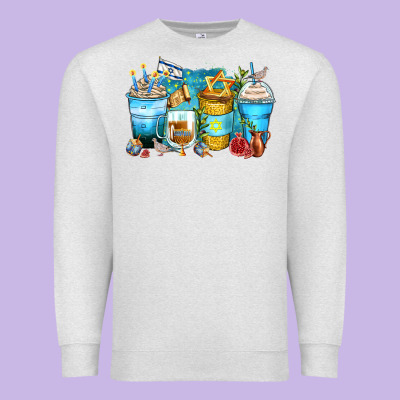 Hanukkah Coffee Cups Premium Sweatshirt Designed By Zillion Design Studio