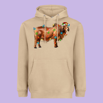 Brahman Bull With Christmas Lights Heavyweight Hoodie Designed By Ranaportraitstore