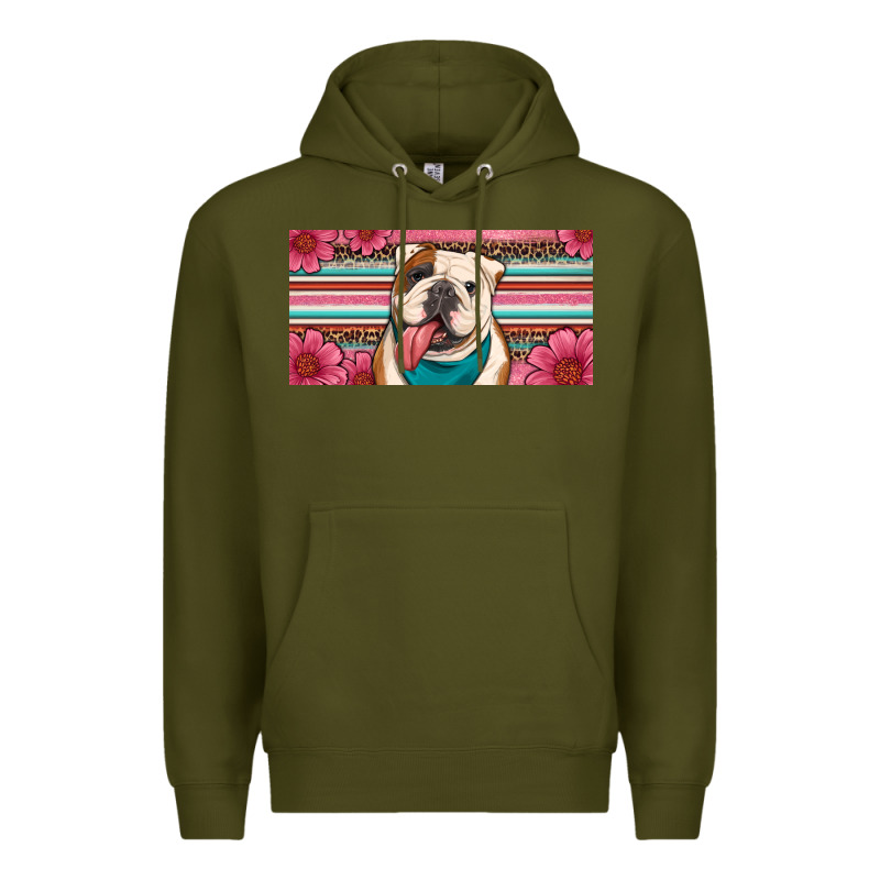 English Bulldog Floral License Plate Premium Hoodie by Artiststas | Teevron