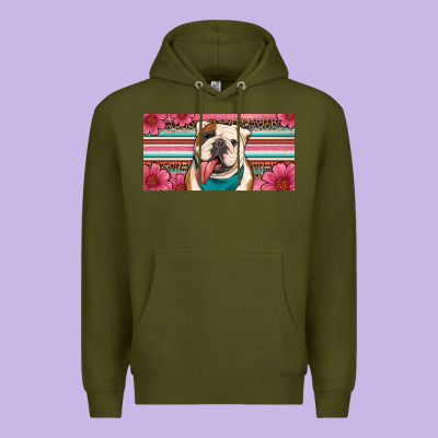 English Bulldog Floral License Plate Premium Hoodie Designed By Artiststas