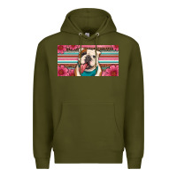Army Green english bulldog floral license plate Premium Hoodie - Artiststas