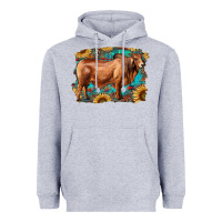 Heather Grey brahman bull with aztec sunflower and leopard background Heavyweight Hoodie - RanaPortraitStore