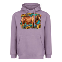 Lavender brahman bull with aztec sunflower and leopard background Heavyweight Hoodie - RanaPortraitStore