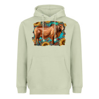 Matcha brahman bull with aztec sunflower and leopard background Heavyweight Hoodie - RanaPortraitStore
