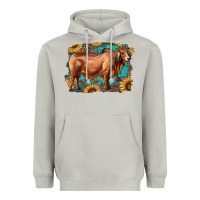 Moon Dust brahman bull with aztec sunflower and leopard background Heavyweight Hoodie - RanaPortraitStore