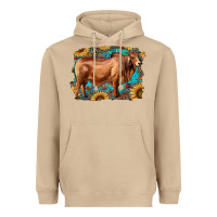Mushroom brahman bull with aztec sunflower and leopard background Heavyweight Hoodie - RanaPortraitStore
