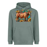 Sage brahman bull with aztec sunflower and leopard background Heavyweight Hoodie - RanaPortraitStore