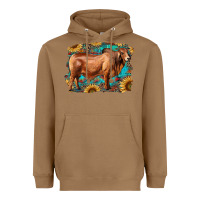 Toasted Coconut brahman bull with aztec sunflower and leopard background Heavyweight Hoodie - RanaPortraitStore
