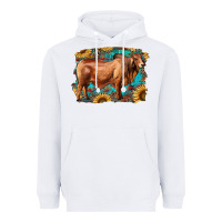 White brahman bull with aztec sunflower and leopard background Heavyweight Hoodie - RanaPortraitStore