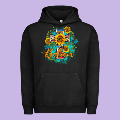 Western Belive Sunflowers Cross Urban Hoodie Designed By Barkaloodesign