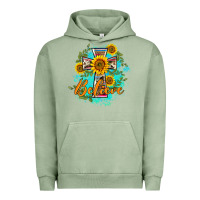 Pigment Oil Green western belive sunflowers cross Urban Hoodie - BarkalooDesign