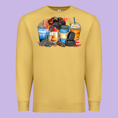 Monster Truck Coffee Cups Premium Sweatshirt Designed By Zillion Design Studio