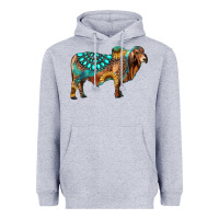Heather Grey brahman bull gemstone turquoise and sunflower Heavyweight Hoodie - RanaPortraitStore