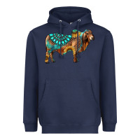 Navy brahman bull gemstone turquoise and sunflower Heavyweight Hoodie - RanaPortraitStore