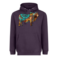 Plum brahman bull gemstone turquoise and sunflower Heavyweight Hoodie - RanaPortraitStore