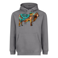 Brahman Bull Gemstone Turquoise And Sunflower Heavyweight Hoodie | Teevron