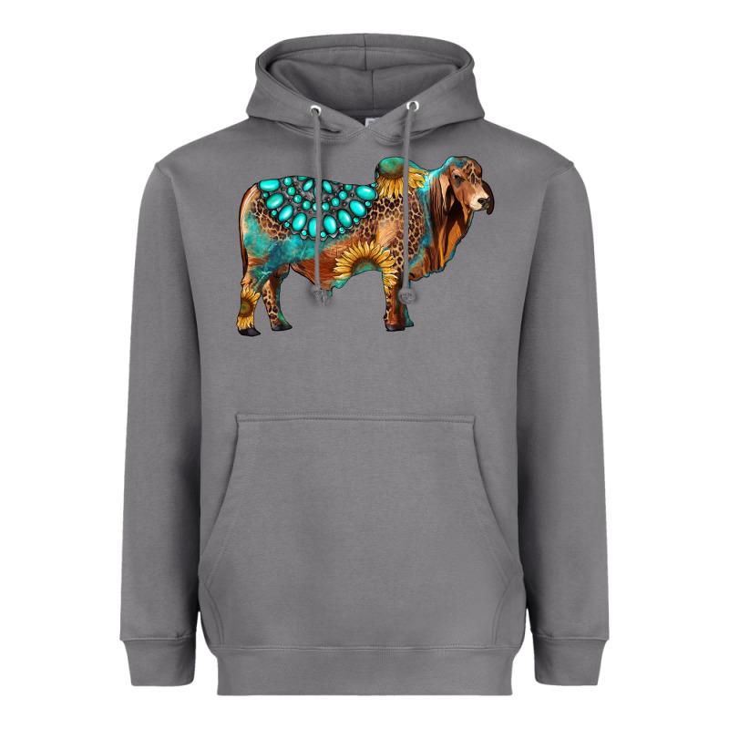 Brahman Bull Gemstone Turquoise And Sunflower Heavyweight Hoodie by RanaPortraitStore | Teevron