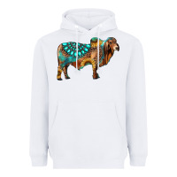 White brahman bull gemstone turquoise and sunflower Heavyweight Hoodie - RanaPortraitStore