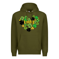 Army Green lucky heart shaped clover Premium Hoodie - AdoDesignShop