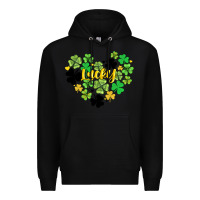 Black lucky heart shaped clover Premium Hoodie - AdoDesignShop