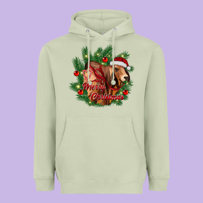Merry Christmas Brahman Bull Heavyweight Hoodie Designed By Ranaportraitstore