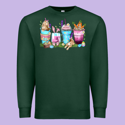 Rabbit Coffee Cups Premium Sweatshirt Designed By Zillion Design Studio
