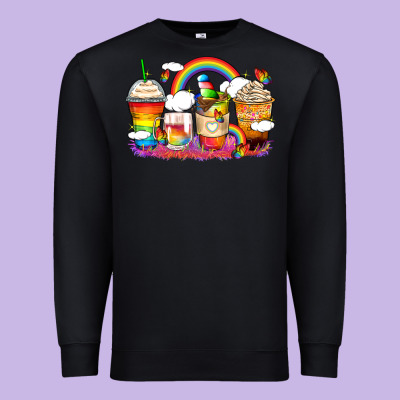 Rainbow Coffee Cups Premium Sweatshirt Designed By Zillion Design Studio