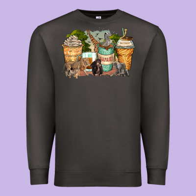 Safari Animals Coffee Cups Premium Sweatshirt Designed By Zillion Design Studio