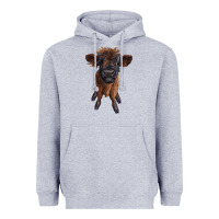 Heather Grey highland cow calf Heavyweight Hoodie - RanaPortraitStore