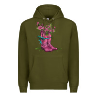 Army Green valentines day western boots and roses Premium Hoodie - AdoDesignShop