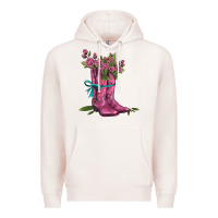 Pale Pink valentines day western boots and roses Premium Hoodie - AdoDesignShop