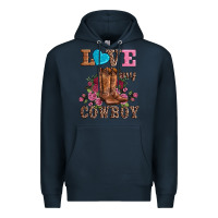 Navy valentines day love my cowboy Premium Hoodie - AdoDesignShop