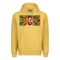 Antique Gold beagle with sunflowers license plate Premium Hoodie - Artiststas