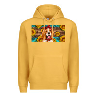 Mustard beagle with sunflowers license plate Premium Hoodie - Artiststas