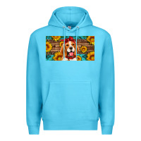 Ocean Blue beagle with sunflowers license plate Premium Hoodie - Artiststas