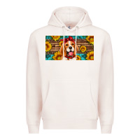 Pale Pink beagle with sunflowers license plate Premium Hoodie - Artiststas