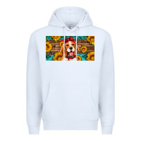 White beagle with sunflowers license plate Premium Hoodie - Artiststas