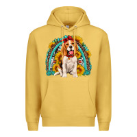 Antique Gold beagle turquoise and sunflowers rainbow Premium Hoodie - Artiststas