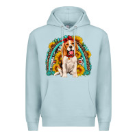 Blue Mist beagle turquoise and sunflowers rainbow Premium Hoodie - Artiststas